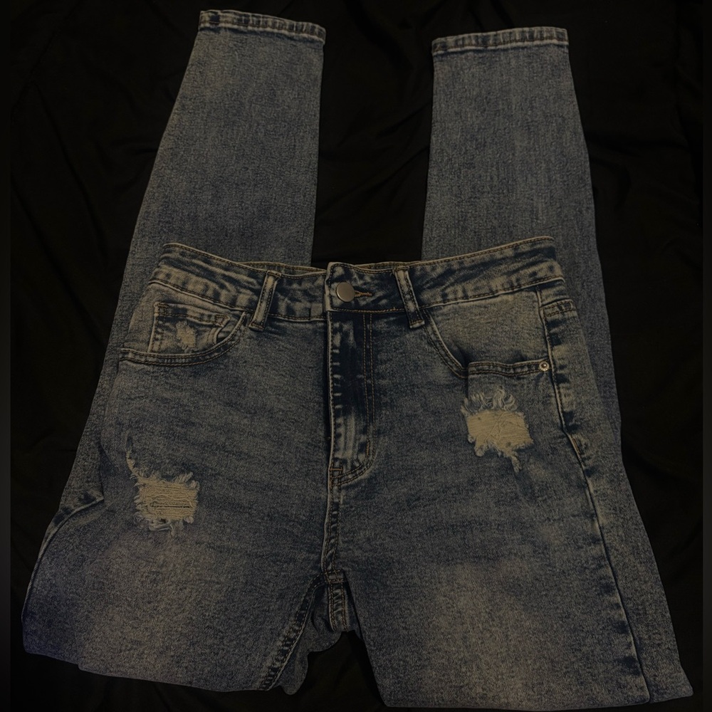 SHEIN Light Blue Distressed Denim